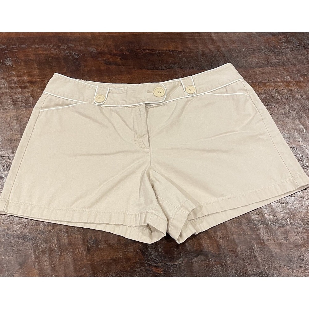 Ann Taylor Shorts Size 16 Beige Khaki Signature Fit Flat Front Low Rise Preppy‎
